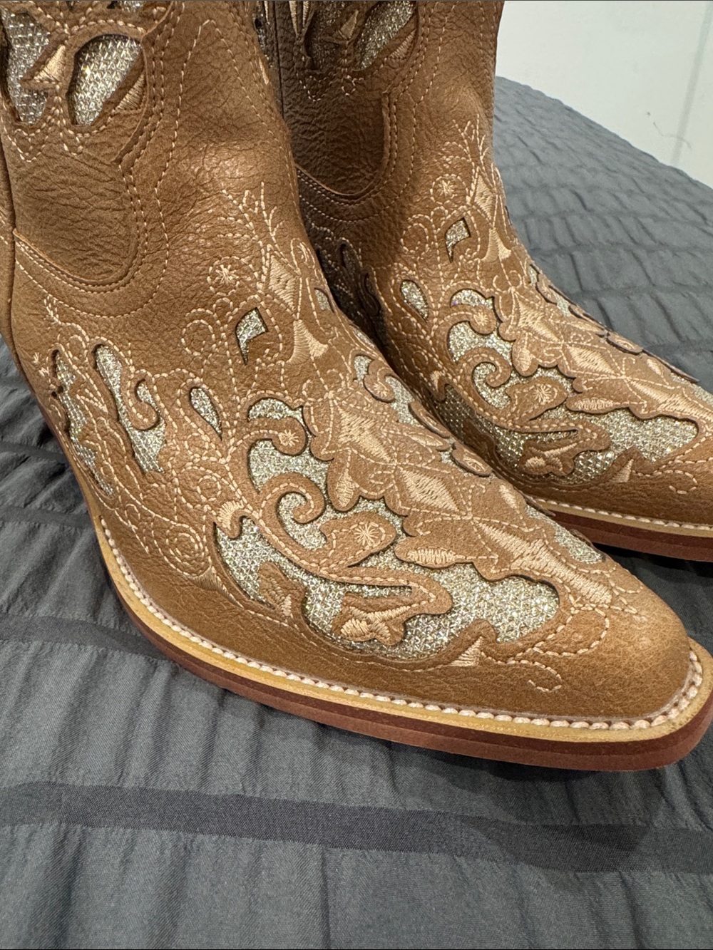 Tan Embroidered Western Heeled Boots - Women's - Picture 7 of 8